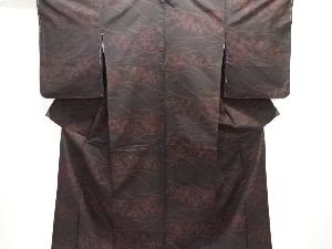 草花に扇模様織出し本場泥大島紬着物